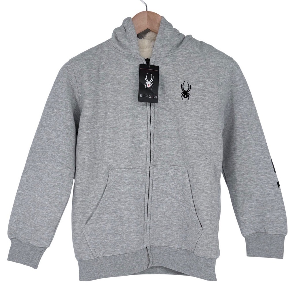 Spyder Boys Heather Grey Sherpa Lined Full Zip Hoodie Jacket Large 14/16 NEW